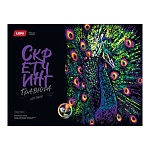 Гравюра-скретчинг " Lori " 30*40см Неоновые животные. Павлин, основа с контуром рисунка, штихель, инструкция