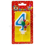 Свеча для торта цифра " Миленд " Веселый праздник 4, синяя, 14*6,5*1см, картонный блистер, европодвес