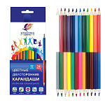 Карандаши цветные деревянные двухсторонние Классика 24цв " Луч " шестигранные, картонная упаковка, европодвес