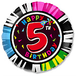 Шар фольгированный 18"/46см Цифра-5 Нappy Вirthday