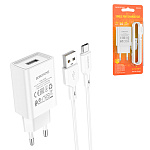 Зарядное устройство сетевое " Borofone " BA68A Glacier белое, 2,1А, USB, пластик, кабель Type-C, 1м