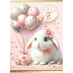 Конверт для подарочного сертификата " Праздник " 170 Кролик, шарики, 74*100мм, без отделки, без текста