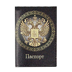 Обложка для паспорта " Имидж " Имперская, черная, с рисунком, натуральная кожа