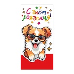 Конверт для денег " Мир поздравлений " 410 С Днем рождения! Ученый пес, 168*84мм, глянцевый УФ-лак, текст