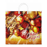 Пакет Новогодний ПЭ " Интерпак " с пластиковой ручкой ПВД, 38*35см 90мкм Злато