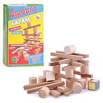 Игра настольная " Задира " Джанга Баланс мини, состав: 20 брусочков, 16 бочонков, кубик, картонная упаковка 6,5*6,5см