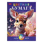 Бумага цветная А4 16л 16цв " Hatber " Олененок Бэмби, газетная бумага, обложка - мелованный картон, на скобе