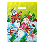 Пакет Новогодний ПЭ " Интерпак " с вырубной ручкой ПВД, 30*40см 30мкм Веселье