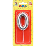 Свеча для торта цифра " Миленд " 0, серебряная, 14*6,5*1см, картонный блистер, европодвес