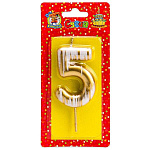 Свеча для торта цифра " Миленд " Шебби шик 5, золотая, 16*7*0,9см, картонный блистер, европодвес