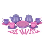 Игровой набор " Совтехстром " Набор посуды Мальвина, в наборе: чайник, сахарница, 4 кружки, 4 блюдца, 4 десертные тарелки, 4 столовые тарелки, 4 ложки, 4 вилки, 4 ножа, 4 чайные ложки, в сетке 18*21*15,5см