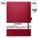 Блокнот для зарисовок " Sketchmarker " 21*29,7см 7БЦ на резинке 80л Маджента, обложка - ПВХ, плотность 140г/м2, блок- слоновая кость, сшивка, ляссе, держатель для ручки