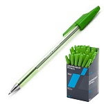 Ручка шариковая " Hatber " T-34 зеленая 0,7мм, толщина письма 0,35мм, чернила на маслянной основе, рифленый держатель, металлизированный наконечник, прозрачный пластиковый корпус, картонная упаковка