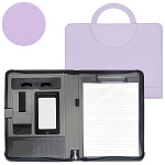 Папка кожзам " KWELT " 26*33,5*3см сиреневая, бумажный блок, отделения для карточек, держатель для ручки, ручки на магнитах, на молнии, прошивка по периметру