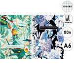 Записная книжка МАЛЫЙ ФОРМАТ А6 спираль 80л " Hatber " Floral collection, клетка, обложка - глянцевый ламинированный картон, двойная обложка