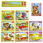 Пазлы " Антураж " Maxi Puzzle, 12 элементов, 9 дизайнов в ассортименте (Автобус, Грузовичок, Лисичка, Лошадка, Машинка, Медвежонок, Петушок, Трамвайчик, Щенок)