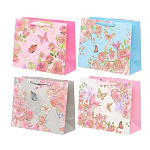 Пакет бумажный " Basir " 31*25*12см Цветы бабочки, ассорти (без возможности выбора дизайна), ламинированный, блестки