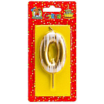 Свеча для торта цифра " Миленд " Шебби шик 0, золотая, 14*6,5*1см, картонный блистер, европодвес