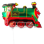 Шар фольгированный фигурный 12"/30см Поезд зеленый, крепится с помощью розетки на палочку (в комплект не входят)