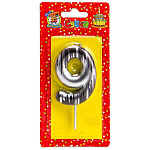 Свеча для торта цифра " Миленд " Шебби шик 9, серебряная, 14*6,5*1см, картонный блистер, европодвес