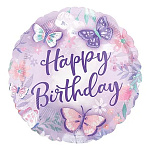 Шар фольгированный 18"/46см Круг С Днем рождения! Бабочки