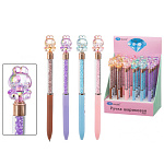 Ручка шариковая автоматическая " Basir " Зайчик синяя 0,5мм, поворотный механизм, комбинированный корпус: цветной (ассорти), прозрачная часть корпуса с наполнителем - цветные стразы, наконечник - кристалл, дисплей