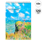 Скетчпад, белая бумага 120г/м2, 200*290мм, 40л, спираль, без линовки, обложка- мелованный картон, текстура, софт-тач лак, жесткая подложка " Академия Групп " Моне.Прогулка по скалам