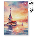Скетчбук, белая бумага 100г/м2, А5, 104л, 7БЦ, без линовки, обложка - мелованный картон, глянцевая ламинация, сшивка " Светоч " Дом с маяком