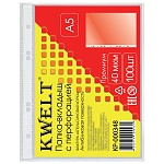 Файлы МАЛЫЙ ФОРМАТ А5+ " KWELT " 40мкм 100шт тисненые, апельсиновая корка