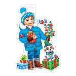 Плакат фигурный " Мир открыток " 0-35 А3 Новогодний- Мальчик с подарками