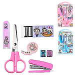 Набор канцелярский детский " Mazari " Лабубу, 5 предметов: степлер, скобы, ножницы, декоративная клейкая лента 25см*1,2см 2шт, диспенсер, ассорти (без возможности выбора цвета), блистер, европодвес