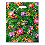 Пакет Новогодний ПЭ " Интерпак " с вырубной ручкой ПВД, 38*47см 60мкм Супер ёлка