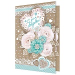 Открытка " Мир открыток " 3-41 Свадьба- С днем свадьбы! Сердце и цветы, 245*188мм, крафт, фольга, текст