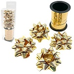 Набор для упаковки подарков: бант звезда 6см 4шт + лента 10м голография, золото, пластиковая упаковка, европодвес