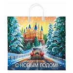 Пакет Новогодний ПЭ " Интерпак " с пластиковой ручкой ПВД, 38*35см 90мкм Сказочный путь
