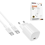 Зарядное устройство сетевое " Borofone " BA103A Pudding Series белое, 3,0А, 60Вт, PD, QC, FCP, AFC, Type-C, пластик, кабель Type-C, 1м