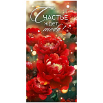 Конверт для денег " Открытая планета " 410 Счастье ждет тебя, Красные цветы, 168*84мм, глянцевый ВД-лак, текст