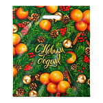 Пакет Новогодний ПЭ " Интерпак " с вырубной ручкой ПВД, 40*47см 45мкм Спелая зима