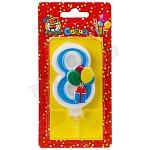 Свеча для торта цифра " Миленд " Веселый праздник 8, синяя, 14*6,5*1см, картонный блистер, европодвес