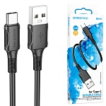 Кабель сетевой USB - Type-C " Borofone " BX80 черный, круглый, 1м, 3,0А, силикон