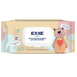 Салфетки влажные детские 0+ без отдушки 100шт " Exxe " клапан, пластиковая крышка
