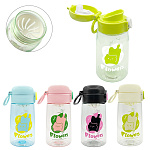 Бутылка для воды " KWELT " 400мл, Flowers, с мерной шкалой, пластик, ассорти (без возможности выбора дизайна), автоматическая крышка-защелка с замком, пластиковая сеточка, ручка для переноски