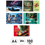 Альбом А4 20л " Hatber " Выпуск №5 (ассорти), на скобе, обложка- плотная офсетная бумага, блок-офсет- 100г/м2, 5 дизайнов в спайке