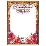 Благодарность учителю от родителей А4 409 " Праздник " мелованный картон 190г/м2, без отделки, название
