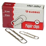 Скрепки " Глобус " 50мм гофрированные, никелированные 50шт, картонная упаковка