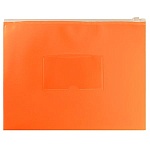 Папка на молнии " Бюрократ " МАЛЫЙ ФОРМАТ А5 ZIP Double Neon оранжевая, пластик 0,15мм, прозрачная, карман под визитку
