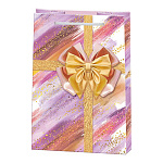 Пакет бумажный " Мир открыток " 13,5*18*6см Разноцветный бант, ламинированный