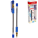 Ручка шариковая " deVente " Mr. Gold Speed Pro синяя 0,5мм, толщина письма 0,25мм, каучуковый держатель, чернила на масляной основе, игольчатый пишущий узел, прозрачный корпус, сменный стержень, индивидуальная маркировка, картонный дисплей