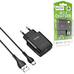 Зарядное устройство сетевое " Hoco " C72Q Glorious черное, 2,4А, USB, пластик, кабель Type-C, 1м