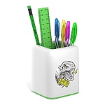 Набор настольный " Erich Krause " Forte Dinosaur Park 6 предметов ( 4 ручки, карандаш, линейка ) белый с зеленой вставкой